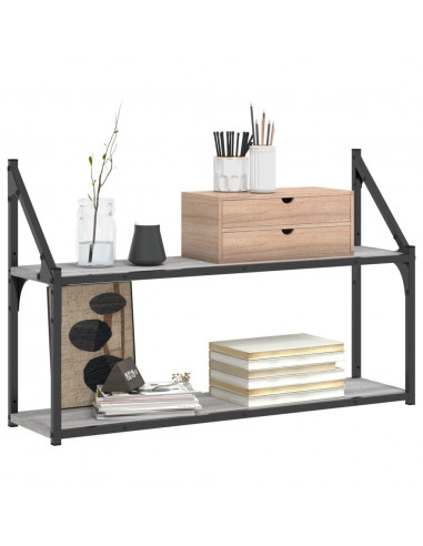 Scaffale Parete 2 Ripiani Grigio Sonoma 80x21x51 cm Multistrato