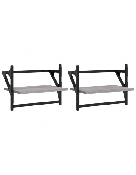Mensole a Parete con Aste 2pz Grigio Sonoma 40x25x30 cm