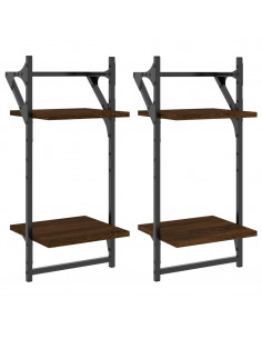 Mensole a Muro con Aste 2 Livelli 2pz Rovere Marrone 30x25x65cm 2