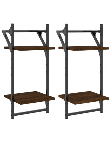 Mensole a Muro con Aste 2 Livelli 2pz Rovere Marrone 30x25x65cm