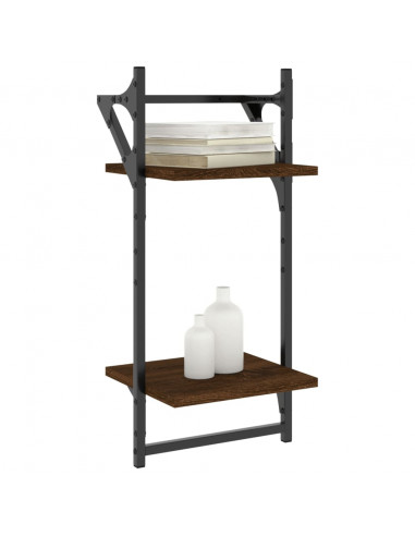 Mensole a Muro con Aste 2 Livelli 2pz Rovere Marrone 30x25x65cm