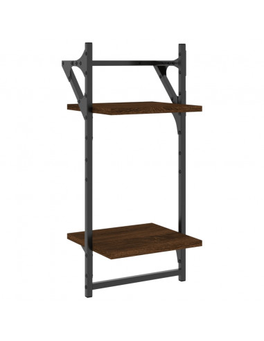 Mensole a Muro con Aste 2 Livelli 2pz Rovere Marrone 30x25x65cm