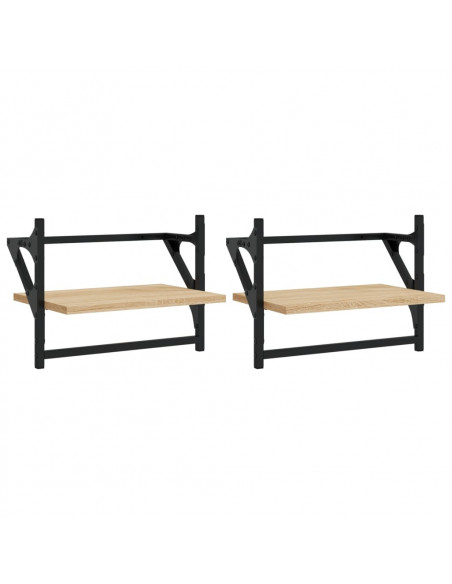 Mensole a Parete con Aste 2pz Rovere Sonoma 40x25x30 cm