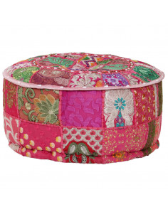 Pouf Patchwork Rotondo Fatto a Mano in Cotone 40x20 cm Rosa 2