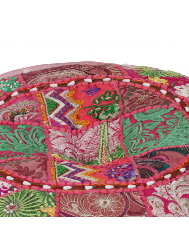 Pouf Patchwork Rotondo Fatto a Mano in Cotone 40x20 cm Rosa