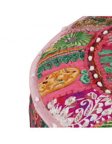 Pouf Patchwork Rotondo Fatto a Mano in Cotone 40x20 cm Rosa