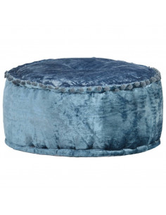 Pouf Rotondo in Velluto 40x20 cm Blu 2