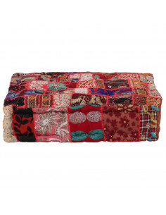 Pouf Patchwork in Cotone Fatto a Mano Quadrato 50x50x12cm Rosso 2