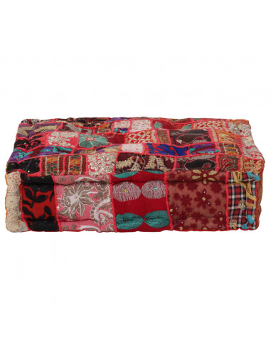 Pouf Patchwork in Cotone Fatto a Mano Quadrato 50x50x12cm Rosso