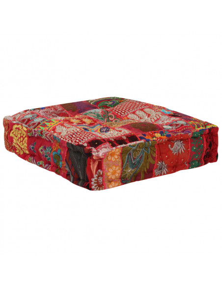 Pouf Patchwork in Cotone Fatto a Mano Quadrato 50x50x12cm Rosso
