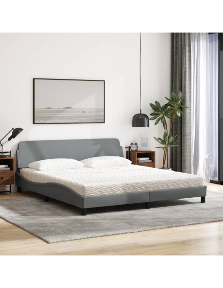 Letto con Materasso Grigio Chiaro180x200 cm Tessuto