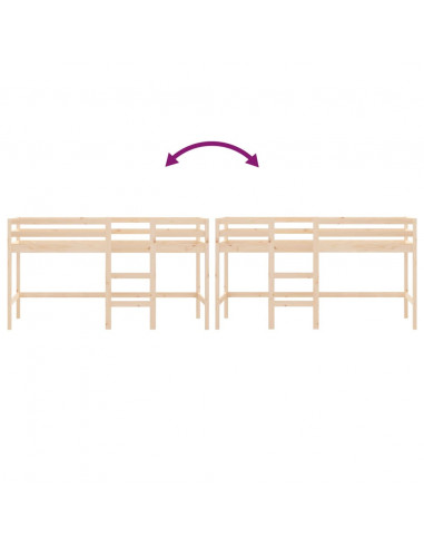 Letto Soppalco con Scala Bambini 80x200cm Massello Pino