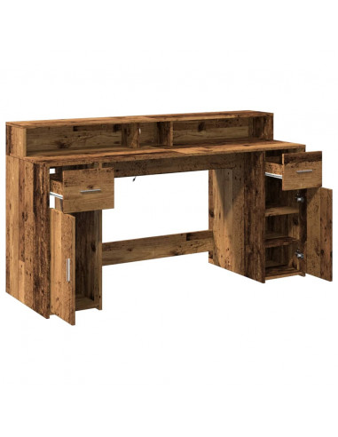 Scrivania con Luci LED Legno Antico 160x55x91 cm in Multistrato