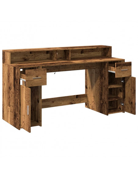 Scrivania con Luci LED Legno Antico 160x55x91 cm in Multistrato
