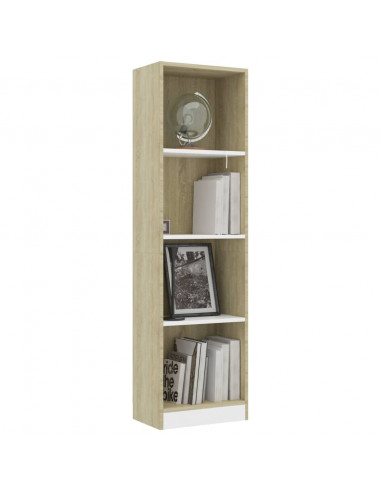 Libreria a 4 Ripiani Bianco e Sonoma 40x24x142cm in Multistrato