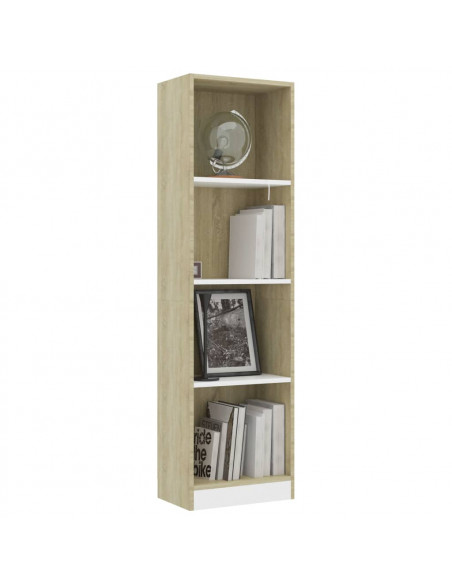 Libreria a 4 Ripiani Bianco e Sonoma 40x24x142cm in Multistrato