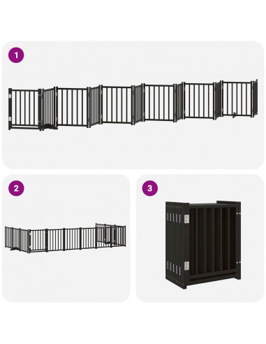 Cancello Cani Porta Pieghevole Nero 12 Pannelli 600 cm Pioppo