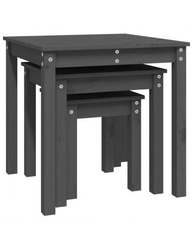 Tavolini a Incastro 3 pz Grigio in Legno Massello di Pino