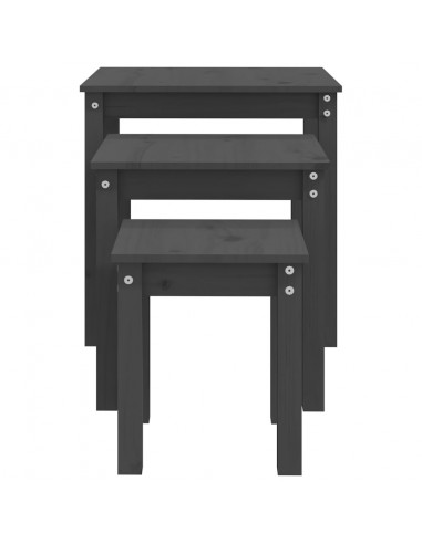 Tavolini a Incastro 3 pz Grigio in Legno Massello di Pino