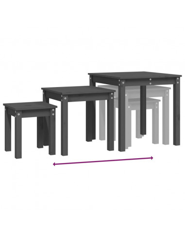 Tavolini a Incastro 3 pz Grigio in Legno Massello di Pino