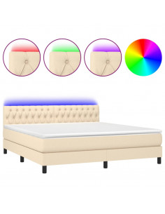 Letto a Molle con Materasso e LED Crema 180x200 cm in Tessuto 2