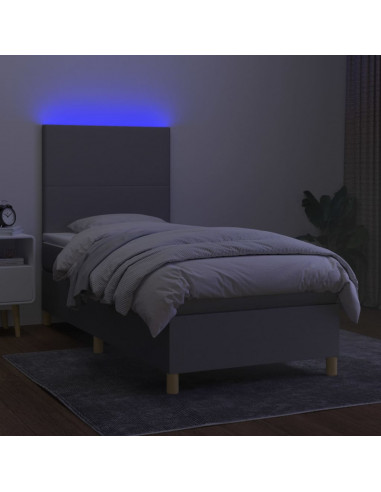 Letto a Molle Materasso e LED Grigio Chiaro 90x200 cm Tessuto