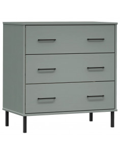 Credenza con 3 Cassetti Grigio 77x40x79,5cm Legno Massello OSLO 2