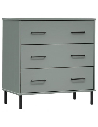 Credenza con 3 Cassetti Grigio 77x40x79,5cm Legno Massello OSLO