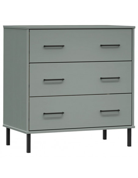 Credenza con 3 Cassetti Grigio 77x40x79,5cm Legno Massello OSLO
