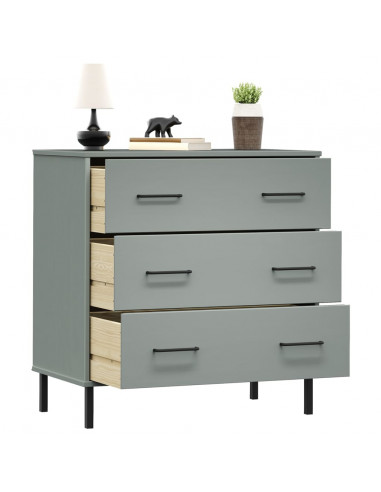 Credenza con 3 Cassetti Grigio 77x40x79,5cm Legno Massello OSLO