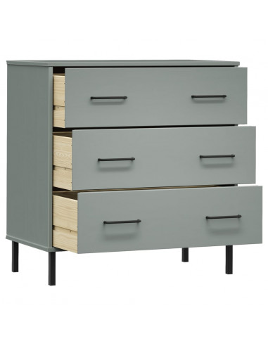 Credenza con 3 Cassetti Grigio 77x40x79,5cm Legno Massello OSLO