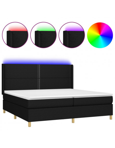Letto a Molle Materasso e LED Nero 200x200cm in Tessuto