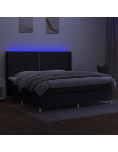 Letto a Molle Materasso e LED Nero 200x200cm in Tessuto
