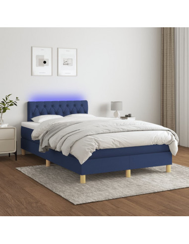 Letto a Molle con Materasso e LED Blu 120x190 cm in Tessuto