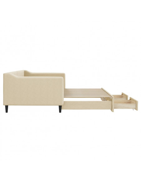 Divano Letto Estraibile con Cassetti Crema 90x200 cm in Tessuto