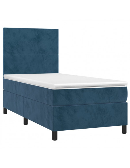 Letto a Molle con Materasso e LED Blu Scuro 80x200cm in Velluto