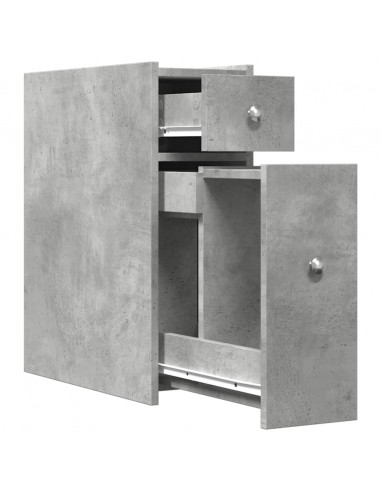 Armadietto da Bagno Stretto con Ruote Grigio Cemento Truciolato