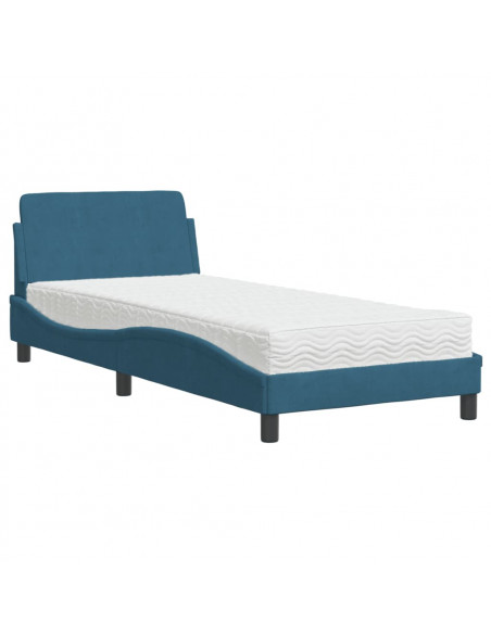 Letto con Materasso Blu 90x200 cm in Velluto