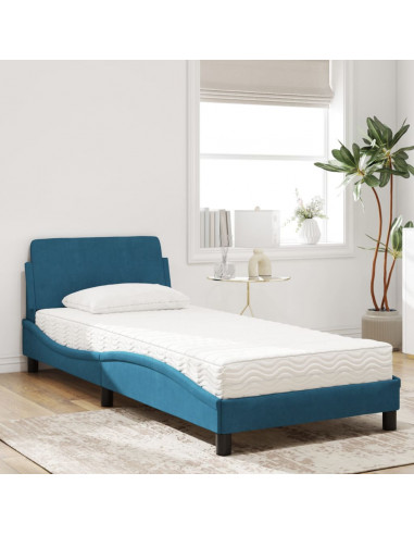 Letto con Materasso Blu 90x200 cm in Velluto