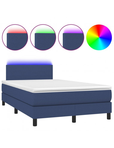 Letto a Molle con Materasso e LED Blu 120x200cm in Tessuto