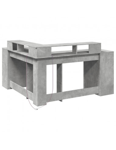 Scrivania con Luci LED Grigio Cemento 152x152x91 cm Truciolato