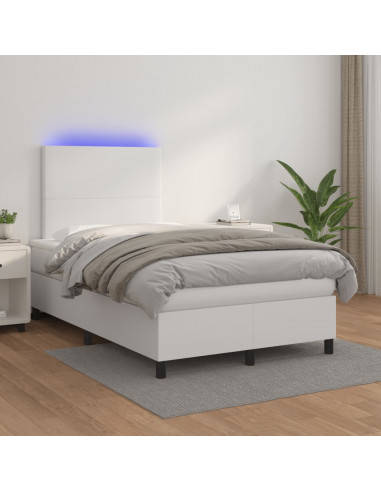 Giroletto Molle con Materasso e LED Bianco 120x190cm Similpelle