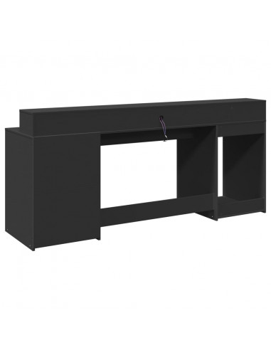 Scrivania con Luci LED Nera 200x55x91 cm in Truciolato