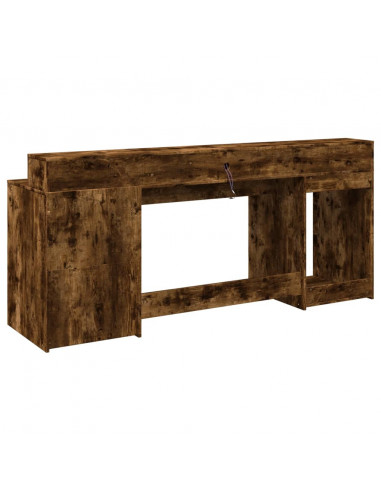 Scrivania con Luci LED Rovere Fumo 200x55x91 cm in Truciolato