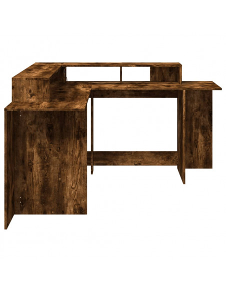 Scrivania con Luci LED Rovere Fumo 152x152x91 cm in Truciolato