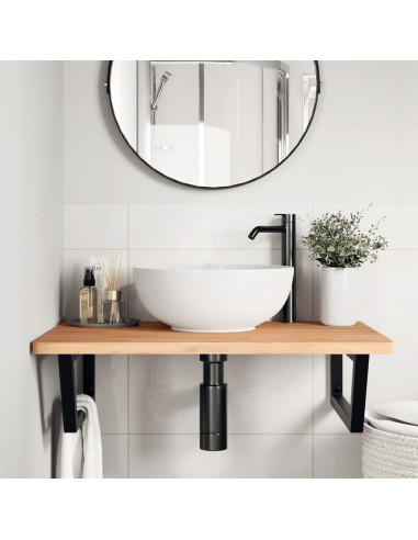 Ripiano a Parete per Lavabo in Acciaio e Massello di Faggio