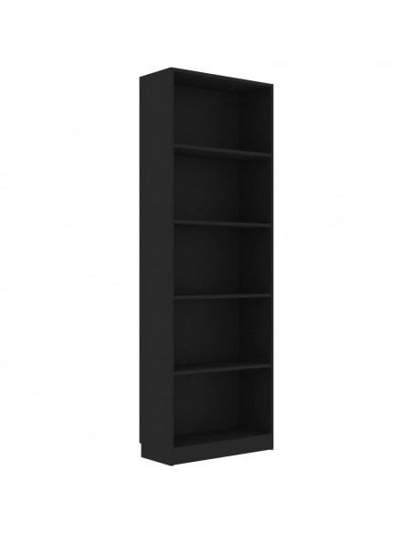 Libreria a 5 Ripiani Nera 60x24x175 cm in Legno Multistrato