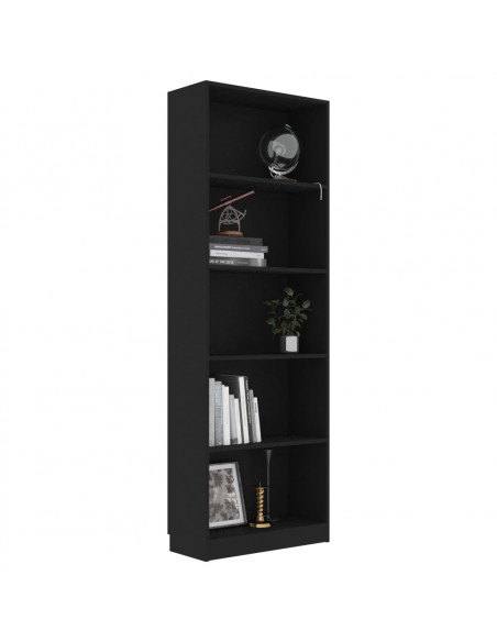 Libreria a 5 Ripiani Nera 60x24x175 cm in Legno Multistrato