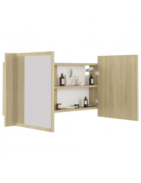 Armadietto a Specchio con Luci LED Rovere Sonoma in Acrilico