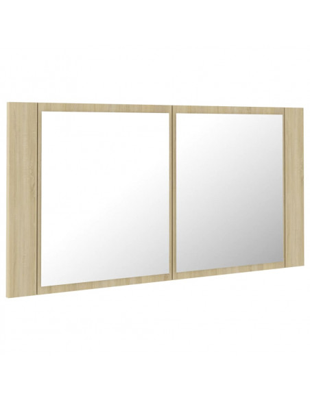 Armadietto a Specchio con Luci LED Rovere Sonoma in Acrilico